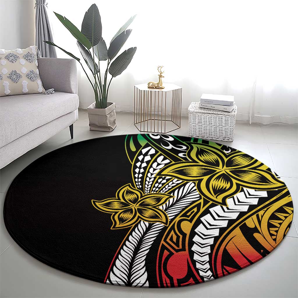 Polynesian Plumeria Floral Tattoo Pattern Round Carpet Reggae Style LT9 - Polynesian Pride