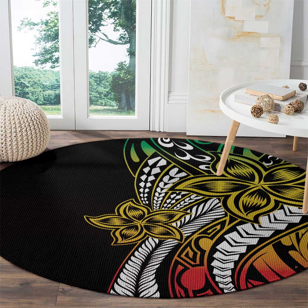 Polynesian Plumeria Floral Tattoo Pattern Round Carpet Reggae Style LT9 - Polynesian Pride