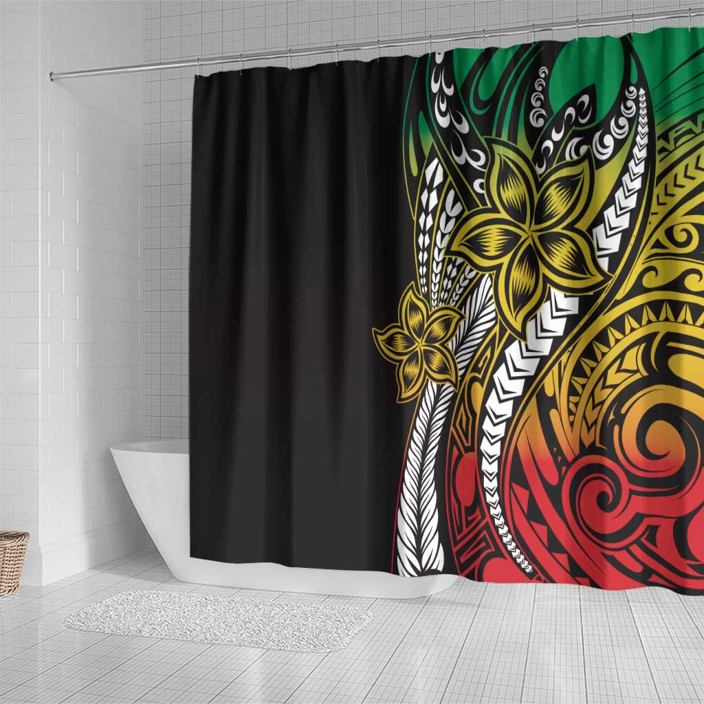 Polynesian Plumeria Floral Tattoo Pattern Shower Curtain Reggae Style