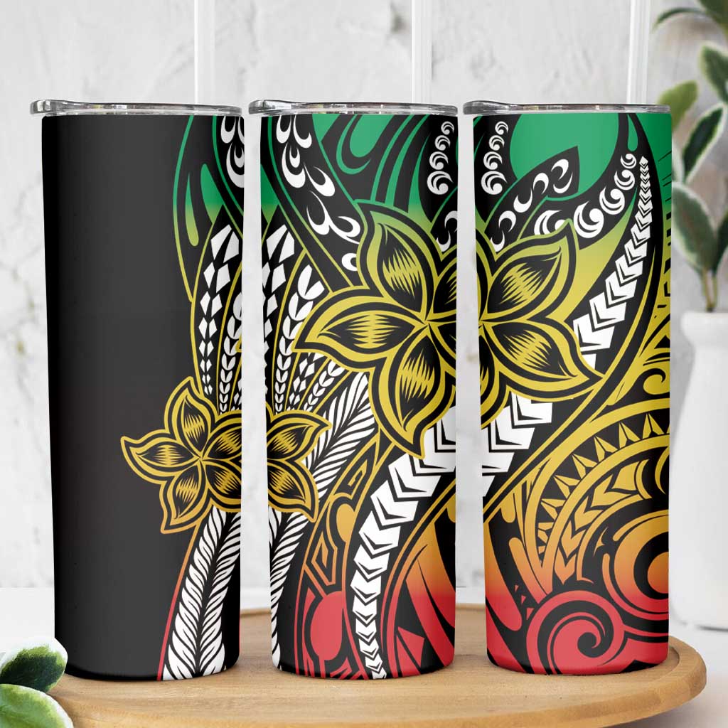 Polynesian Plumeria Floral Tattoo Pattern Skinny Tumbler Reggae Style