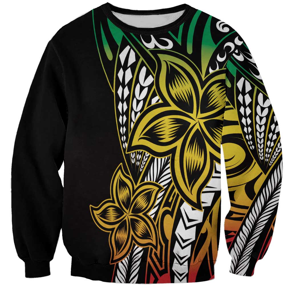 Polynesian Plumeria Floral Tattoo Pattern Sweatshirt Reggae Style