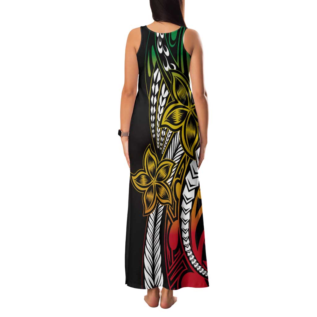 Polynesian Plumeria Floral Tattoo Pattern Tank Maxi Dress Reggae Style