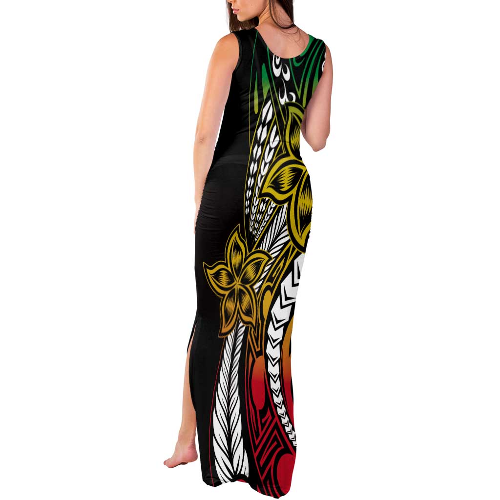 Polynesian Plumeria Floral Tattoo Pattern Tank Maxi Dress Reggae Style