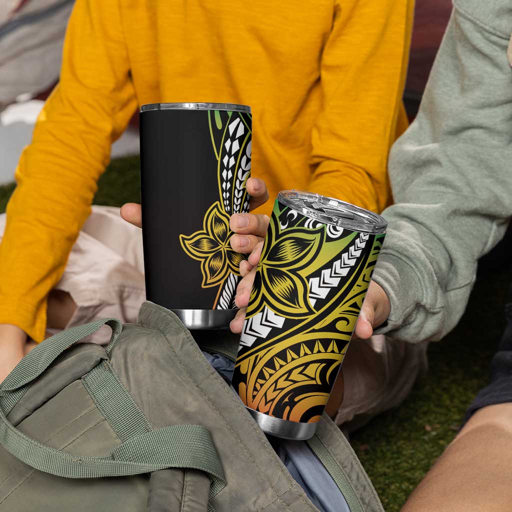 Polynesian Plumeria Floral Tattoo Pattern Tumbler Cup Reggae Style