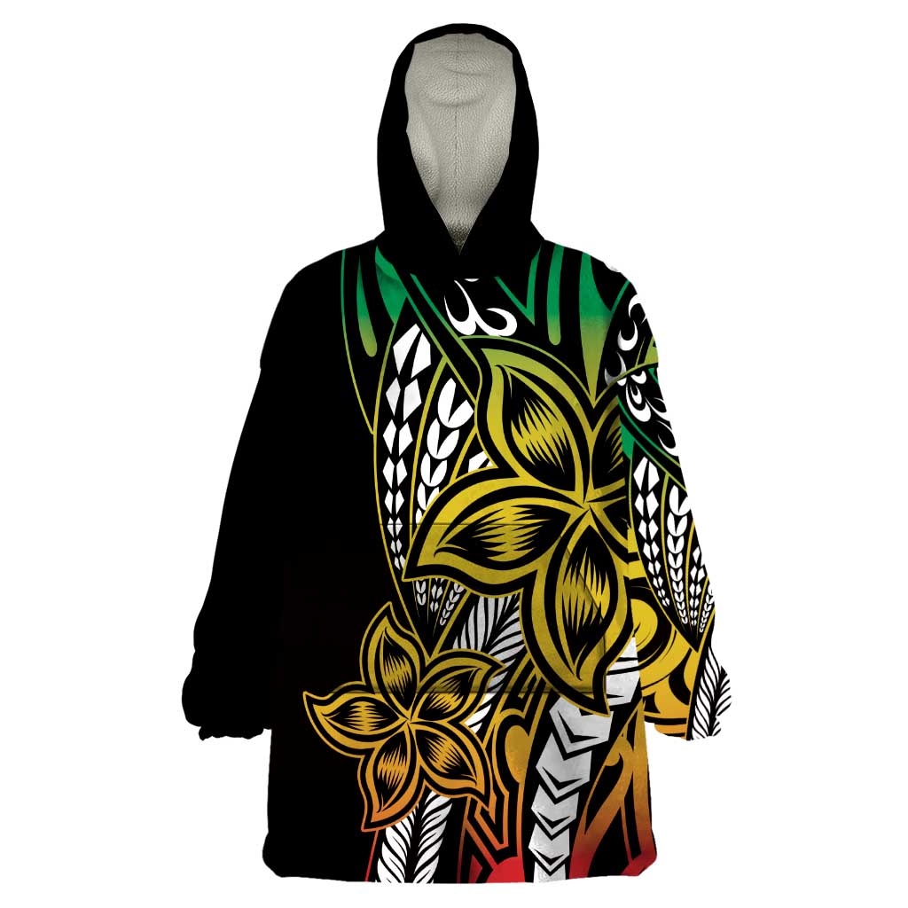 Polynesian Plumeria Floral Tattoo Pattern Wearable Blanket Hoodie Reggae Style LT9 One Size Reggae - Polynesian Pride