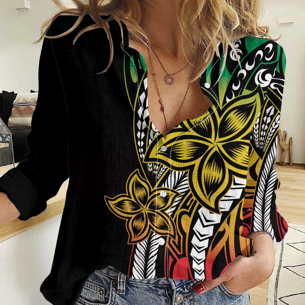 Polynesian Plumeria Floral Tattoo Pattern Women Casual Shirt Reggae Style