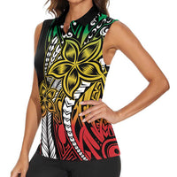 Polynesian Plumeria Floral Tattoo Pattern Women Sleeveless Polo Shirt Reggae Style