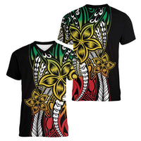 Polynesian Plumeria Floral Tattoo Pattern Women V-Neck T-Shirt Reggae Style