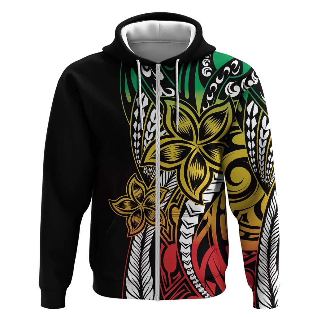 Polynesian Plumeria Floral Tattoo Pattern Zip Hoodie Reggae Style LT9 Zip Hoodie Reggae - Polynesian Pride