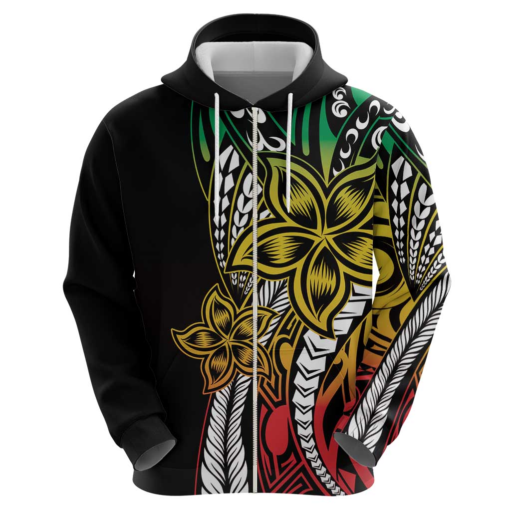 Polynesian Plumeria Floral Tattoo Pattern Zip Hoodie Reggae Style LT9 - Polynesian Pride
