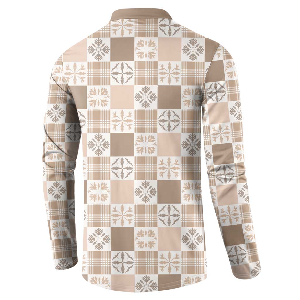 Hawaiian Palaka Quilt Pattern Button Sweatshirt Hawaii Culture Bird of Paradise Exotic Motif - Polynesian Pride