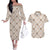 Hawaiian Palaka Quilt Pattern Couples Matching Off The Shoulder Long Sleeve Dress and Hawaiian Shirt Hawaii Culture Bird of Paradise Exotic Motif - Polynesian Pride