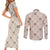 Hawaiian Palaka Quilt Pattern Couples Matching Short Sleeve Bodycon Dress and Long Sleeve Button Shirt Hawaii Culture Bird of Paradise Exotic Motif - Polynesian Pride