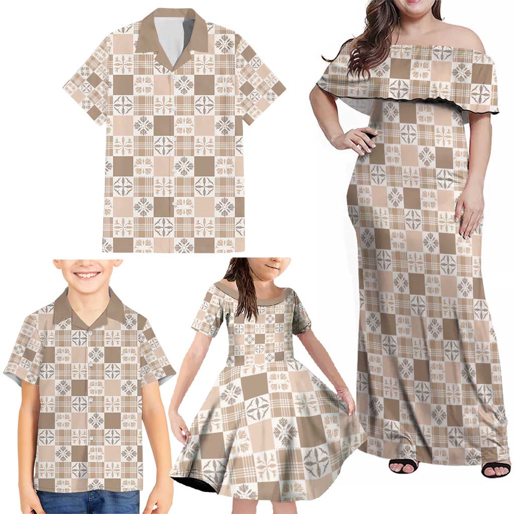 Hawaiian Palaka Quilt Pattern Family Matching Off Shoulder Maxi Dress and Hawaiian Shirt Hawaii Culture Bird of Paradise Exotic Motif - Polynesian Pride