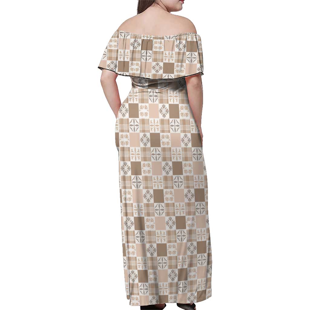 Hawaiian Palaka Quilt Pattern Family Matching Off Shoulder Maxi Dress and Hawaiian Shirt Hawaii Culture Bird of Paradise Exotic Motif - Polynesian Pride