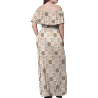 Hawaiian Palaka Quilt Pattern Family Matching Off Shoulder Maxi Dress and Hawaiian Shirt Hawaii Culture Bird of Paradise Exotic Motif - Polynesian Pride