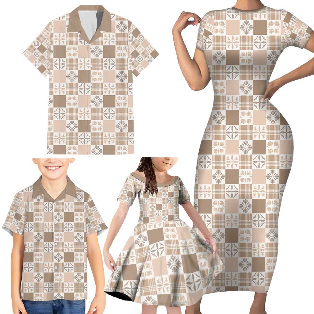 Hawaiian Palaka Quilt Pattern Family Matching Short Sleeve Bodycon Dress and Hawaiian Shirt Hawaii Culture Bird of Paradise Exotic Motif - Polynesian Pride