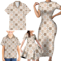 Hawaiian Palaka Quilt Pattern Family Matching Short Sleeve Bodycon Dress and Hawaiian Shirt Hawaii Culture Bird of Paradise Exotic Motif - Polynesian Pride