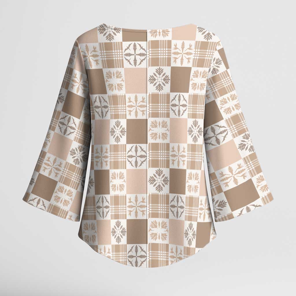 Hawaiian Palaka Quilt Pattern Kimono Sleeve Blouse Hawaii Culture Bird of Paradise Exotic Motif - Polynesian Pride