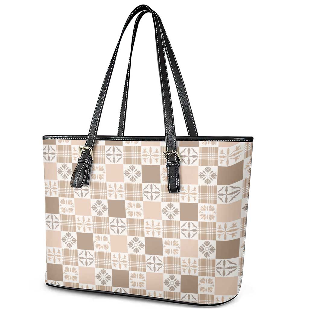 Hawaiian Palaka Quilt Pattern Leather Tote Bag Hawaii Culture Bird of Paradise Exotic Motif - Polynesian Pride