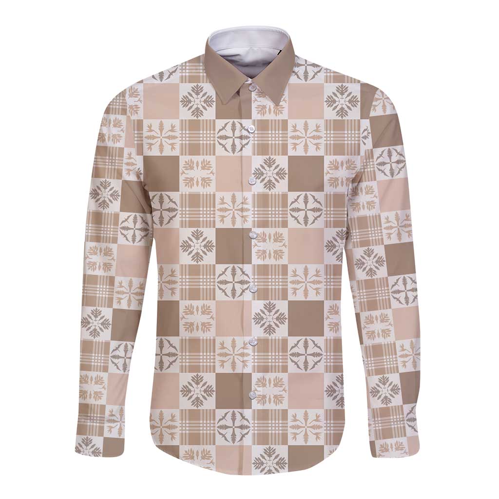 Hawaiian Palaka Quilt Pattern Long Sleeve Button Shirt Hawaii Culture Bird of Paradise Exotic Motif - Polynesian Pride