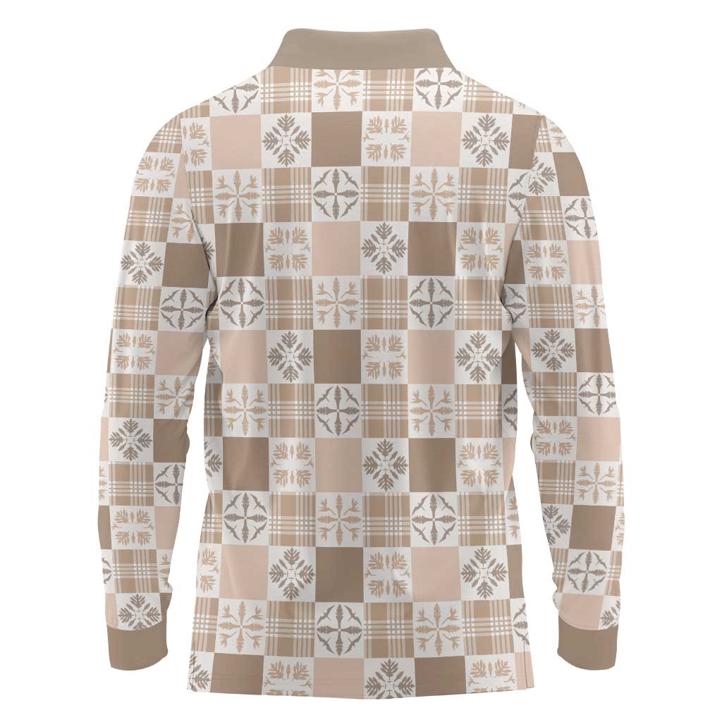 Hawaiian Palaka Quilt Pattern Long Sleeve Polo Shirt Hawaii Culture Bird of Paradise Exotic Motif - Polynesian Pride