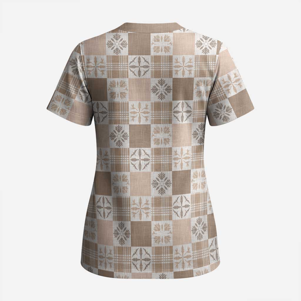 Hawaiian Palaka Quilt Pattern Scrub Top Hawaii Culture Bird of Paradise Exotic Motif - Polynesian Pride