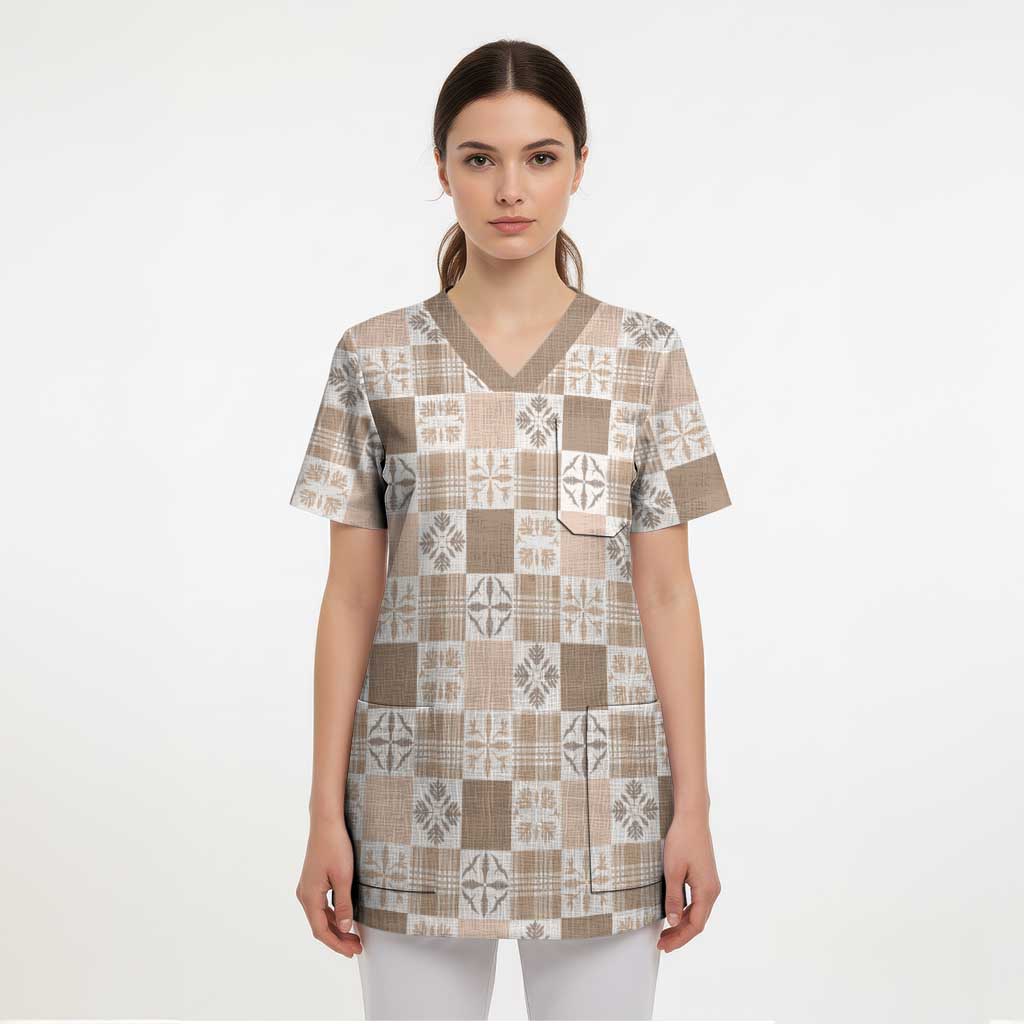 Hawaiian Palaka Quilt Pattern Scrub Top Hawaii Culture Bird of Paradise Exotic Motif - Polynesian Pride