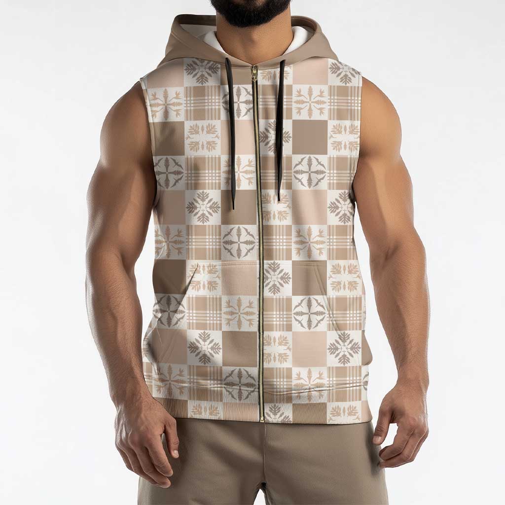 Hawaiian Palaka Quilt Pattern Sleeveless Zip Hoodie Hawaii Culture Bird of Paradise Exotic Motif - Polynesian Pride