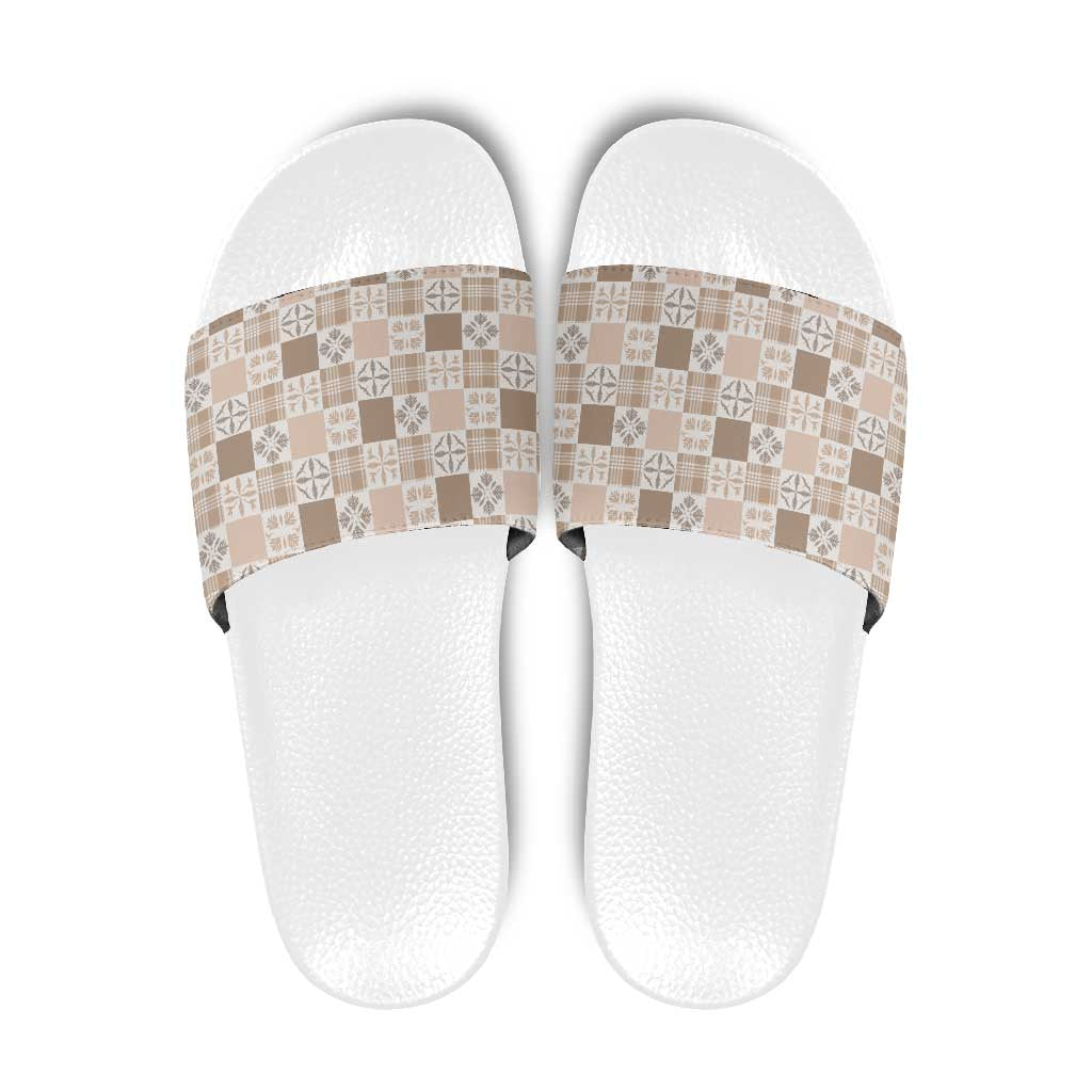 Hawaiian Palaka Quilt Pattern Slide Sandals Hawaii Culture Bird of Paradise Exotic Motif - Polynesian Pride