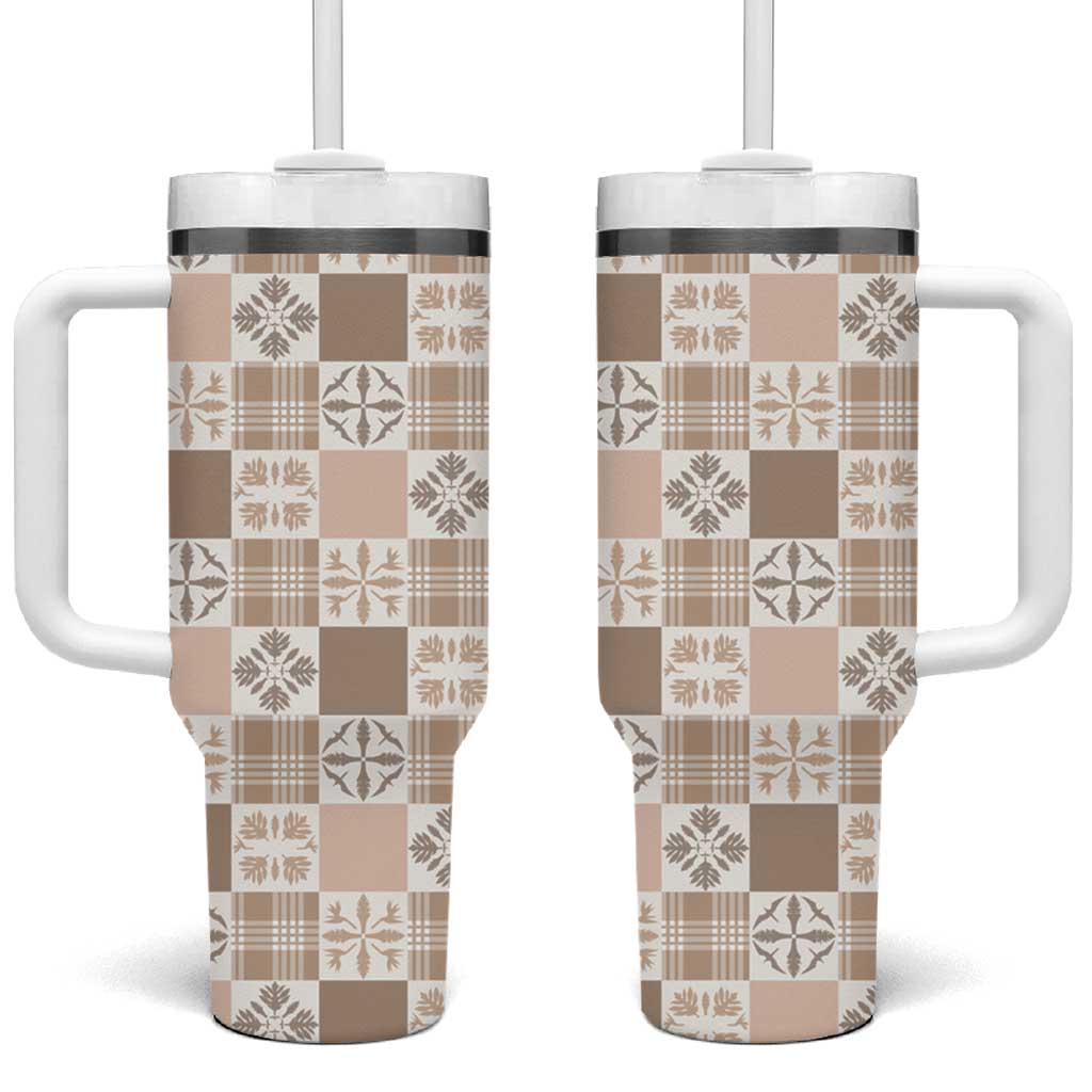 Hawaiian Palaka Quilt Pattern Tumbler With Handle Hawaii Culture Bird of Paradise Exotic Motif - Polynesian Pride