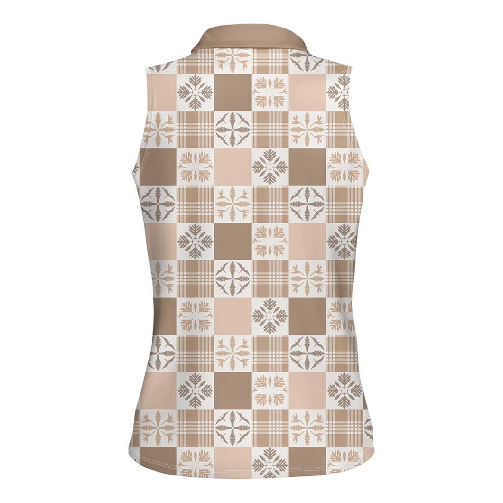 Hawaiian Palaka Quilt Pattern Women Sleeveless Polo Shirt Hawaii Culture Bird of Paradise Exotic Motif - Polynesian Pride