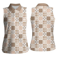 Hawaiian Palaka Quilt Pattern Women Sleeveless Polo Shirt Hawaii Culture Bird of Paradise Exotic Motif - Polynesian Pride