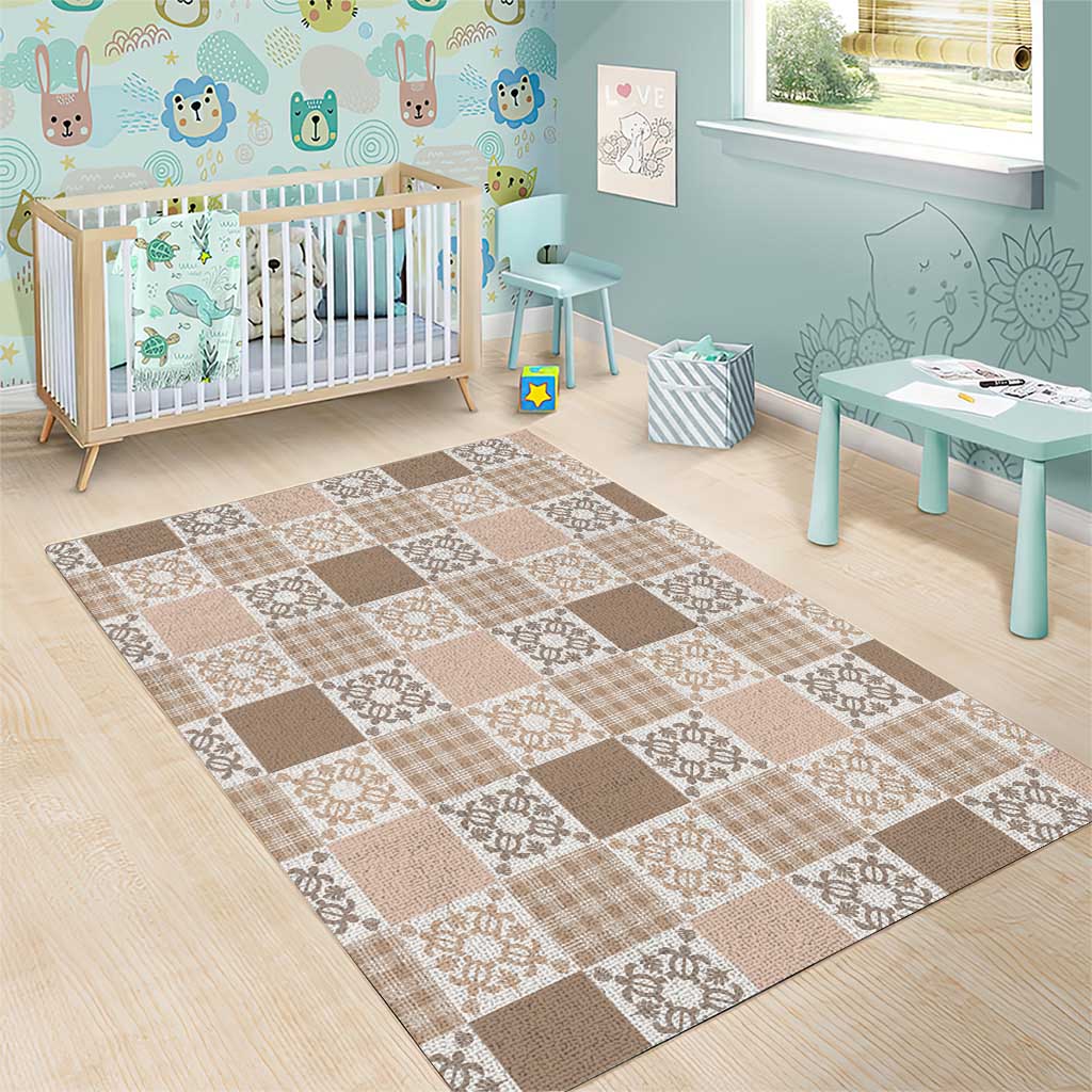 Hawaiian Palaka Quilt Pattern Area Rug Hawaii Culture Honu Turtle - Polynesian Pride