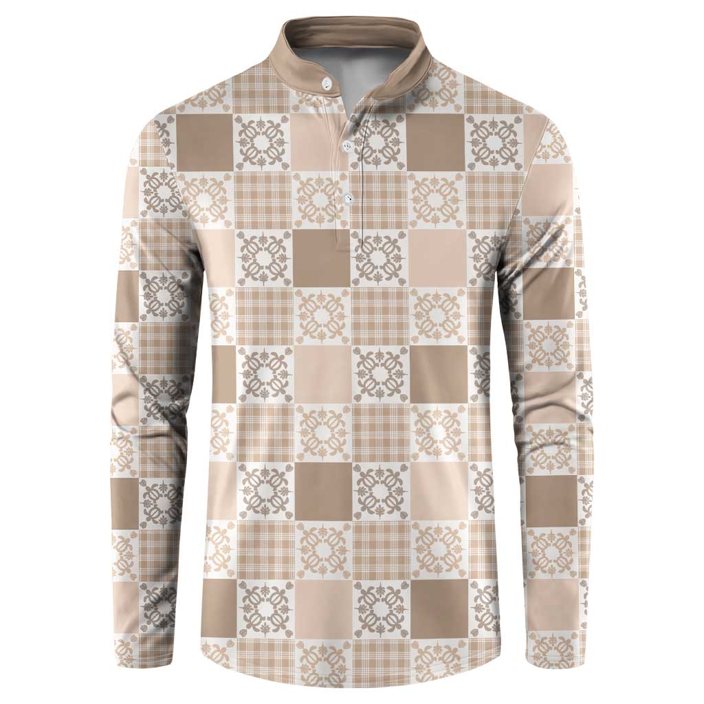 Hawaiian Palaka Quilt Pattern Button Sweatshirt Hawaii Culture Honu Turtle - Polynesian Pride