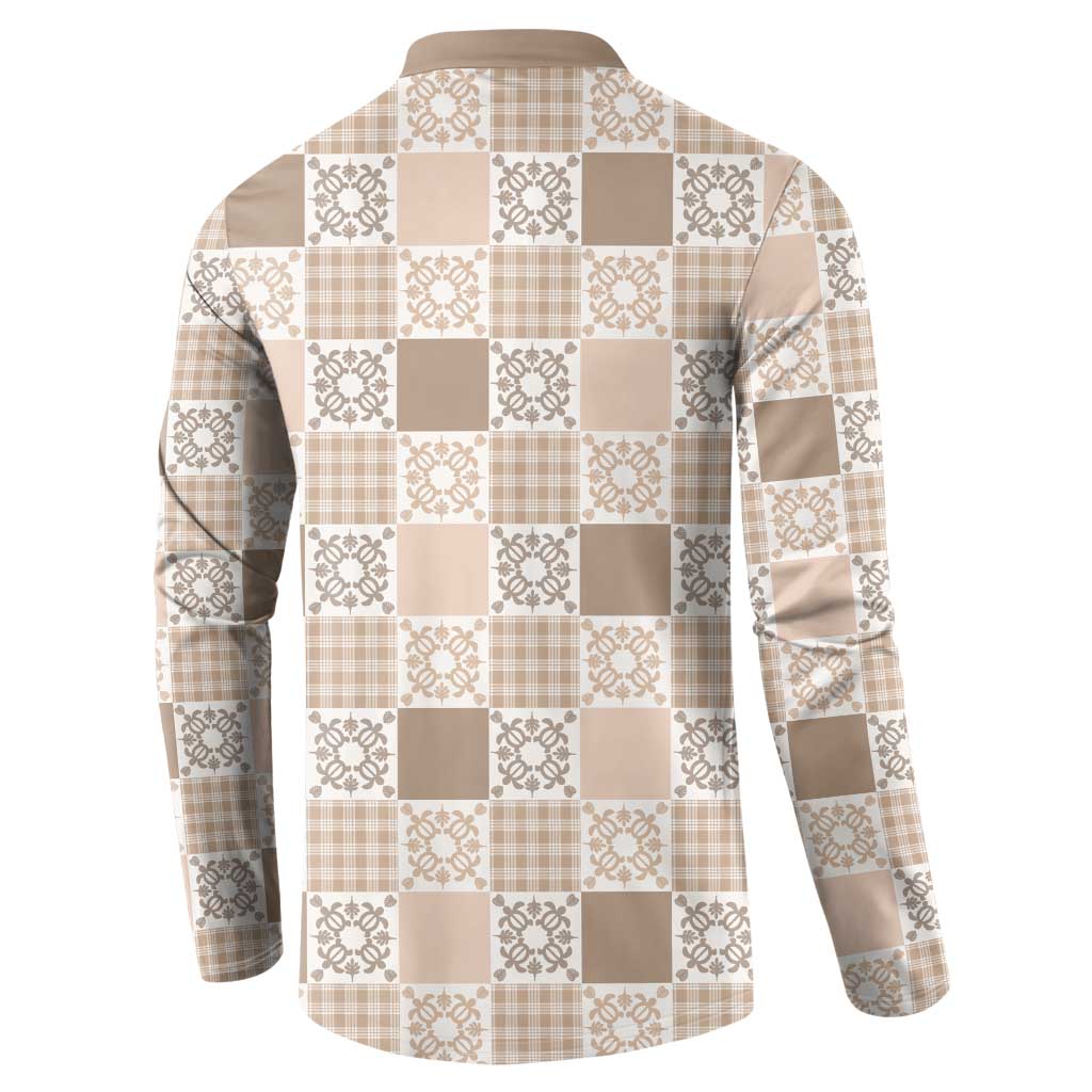 Hawaiian Palaka Quilt Pattern Button Sweatshirt Hawaii Culture Honu Turtle - Polynesian Pride