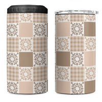 Hawaiian Palaka Quilt Pattern 4 in 1 Can Cooler Tumbler Hawaii Culture Honu Turtle - Polynesian Pride