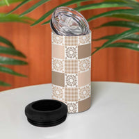 Hawaiian Palaka Quilt Pattern 4 in 1 Can Cooler Tumbler Hawaii Culture Honu Turtle - Polynesian Pride
