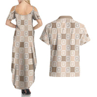 Hawaiian Palaka Quilt Pattern Couples Matching Summer Maxi Dress and Hawaiian Shirt Hawaii Culture Honu Turtle - Polynesian Pride