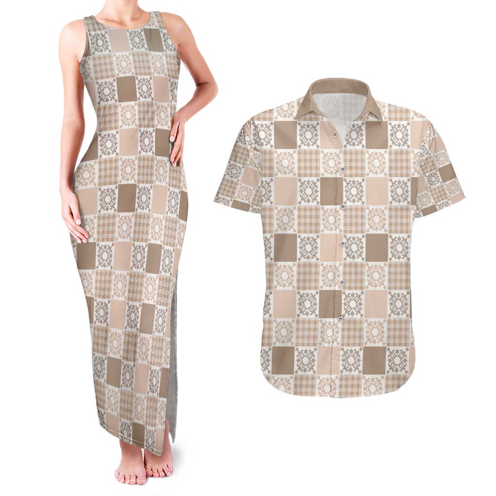 Hawaiian Palaka Quilt Pattern Couples Matching Tank Maxi Dress and Hawaiian Shirt Hawaii Culture Honu Turtle - Polynesian Pride