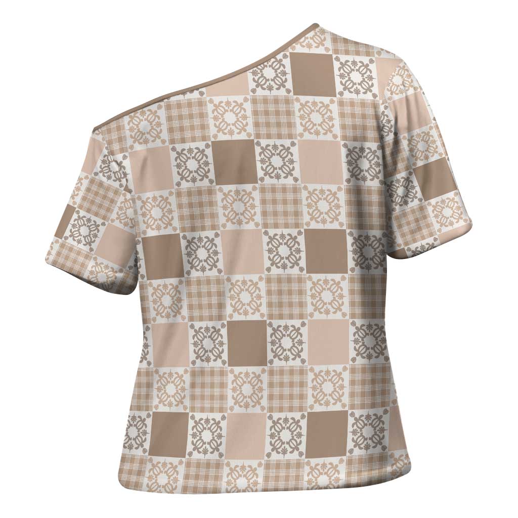 Hawaiian Palaka Quilt Pattern Cross Shoulder Shirt Hawaii Culture Honu Turtle - Polynesian Pride