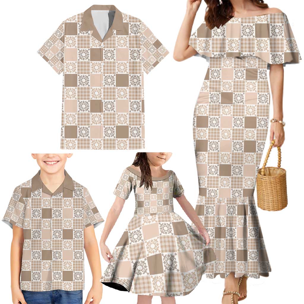 Hawaiian Palaka Quilt Pattern Family Matching Mermaid Dress and Hawaiian Shirt Hawaii Culture Honu Turtle - Polynesian Pride