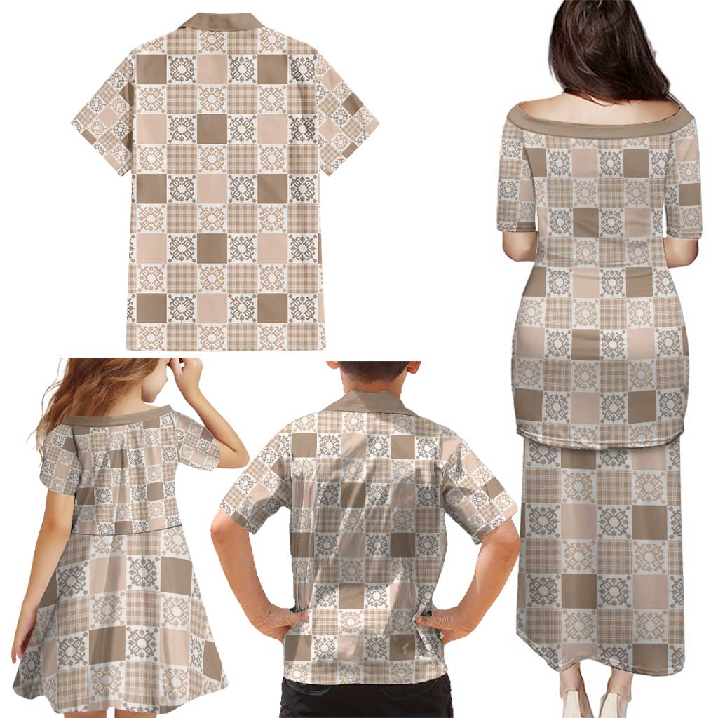 Hawaiian Palaka Quilt Pattern Family Matching Puletasi and Hawaiian Shirt Hawaii Culture Honu Turtle - Polynesian Pride