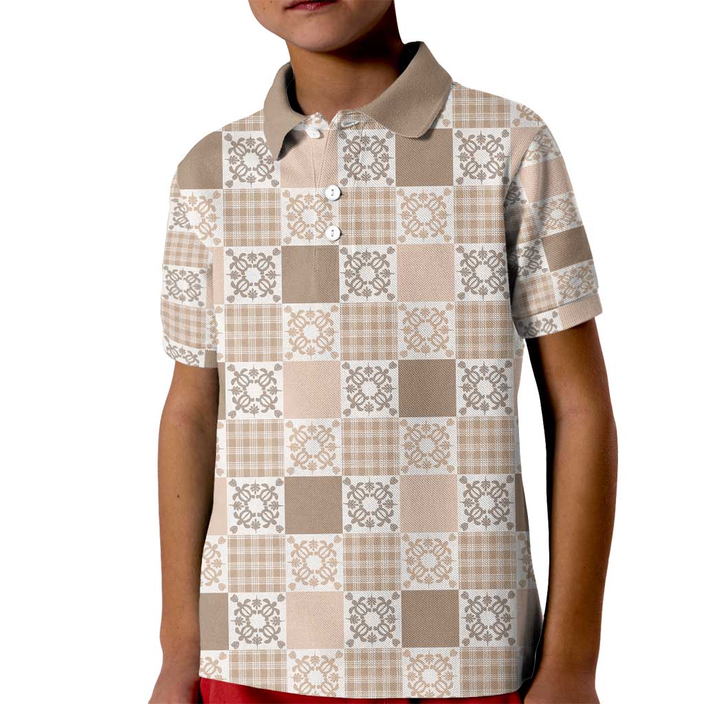 Hawaiian Palaka Quilt Pattern Kid Polo Shirt Hawaii Culture Honu Turtle - Polynesian Pride
