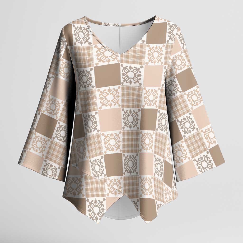 Hawaiian Palaka Quilt Pattern Kimono Sleeve Blouse Hawaii Culture Honu Turtle - Polynesian Pride