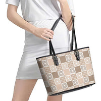 Hawaiian Palaka Quilt Pattern Leather Tote Bag Hawaii Culture Honu Turtle - Polynesian Pride