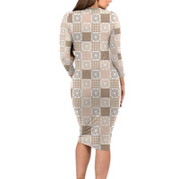 Hawaiian Palaka Quilt Pattern Long Sleeve Bodycon Dress Hawaii Culture Honu Turtle - Polynesian Pride