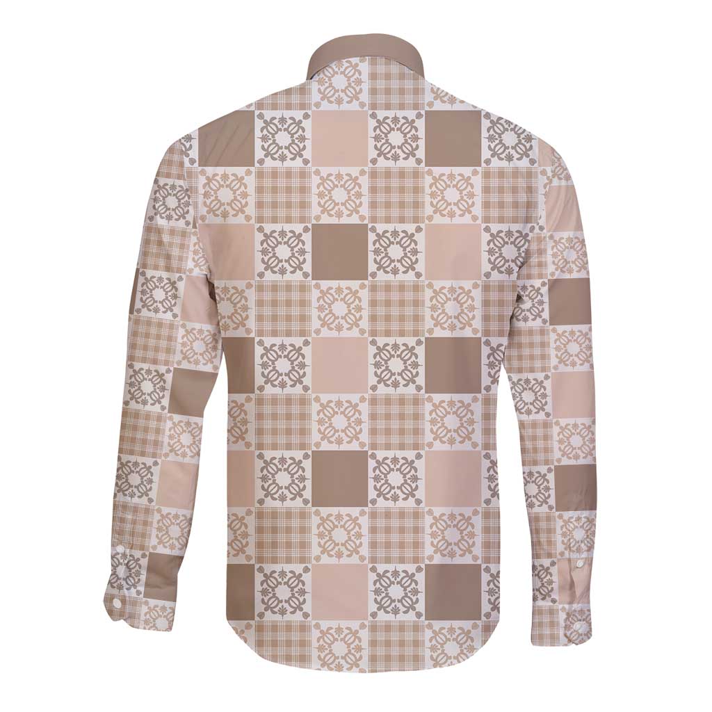 Hawaiian Palaka Quilt Pattern Long Sleeve Button Shirt Hawaii Culture Honu Turtle - Polynesian Pride