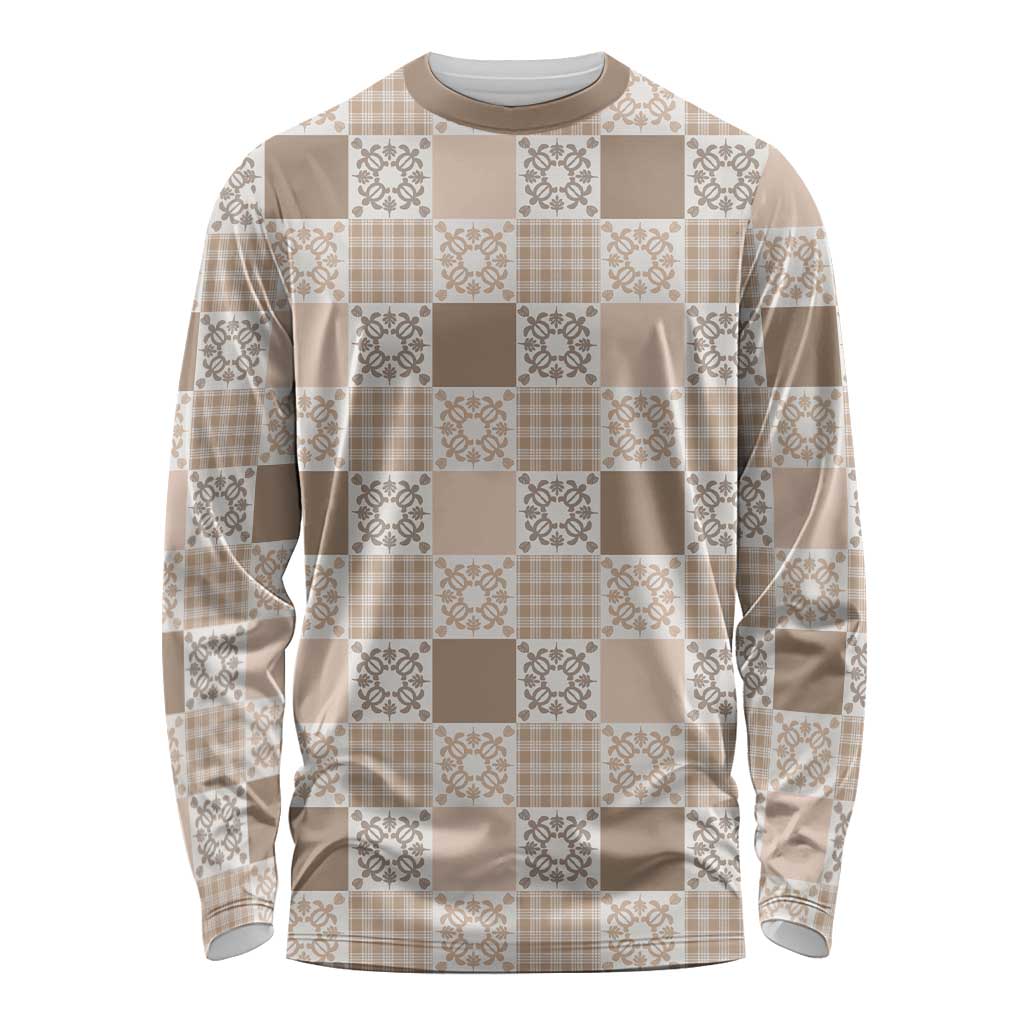 Hawaiian Palaka Quilt Pattern Long Sleeve Shirt Hawaii Culture Honu Turtle - Polynesian Pride