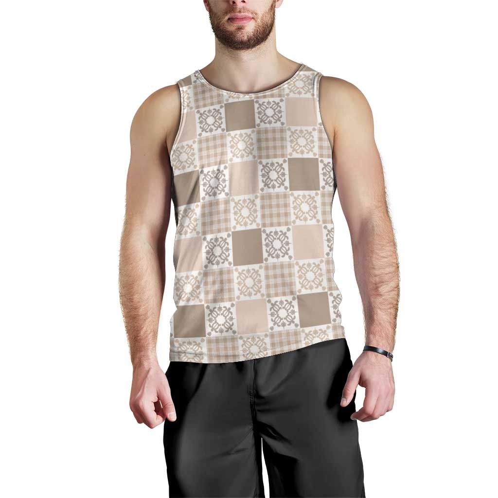 Hawaiian Palaka Quilt Pattern Men Tank Top Hawaii Culture Honu Turtle - Polynesian Pride